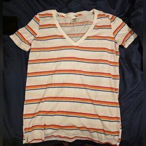 PINK Victoria's Secret White Tee with Rainbow Stripes